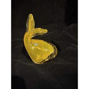 Art Glass Controlled Bubble Paperweight Yellow Whale Fish Figure Hand blown